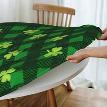 Leaves Clovers St. Patrick's Day Round Fitted Tablecloth With Elastic Edged, Circle Tablecover Waterproof  Household Table Cover For Outdoor Indoor Patio Kitchen,Home Kitchen Dining Camping Table Decor 40~50 In - Check Four-leaf Clover - View 6