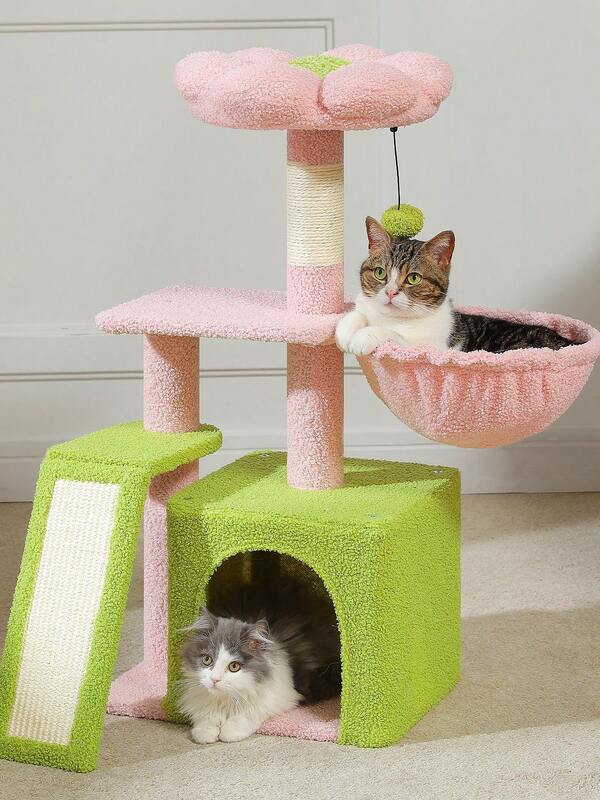 PAWZ Road Cat Tree For Indoor Cats, 31.5'' Small Flower Cat Tower Condo With Sisal Scratching Ramp, Cozy Hammock And Removable Flower Cat Bed Perch For Kittens