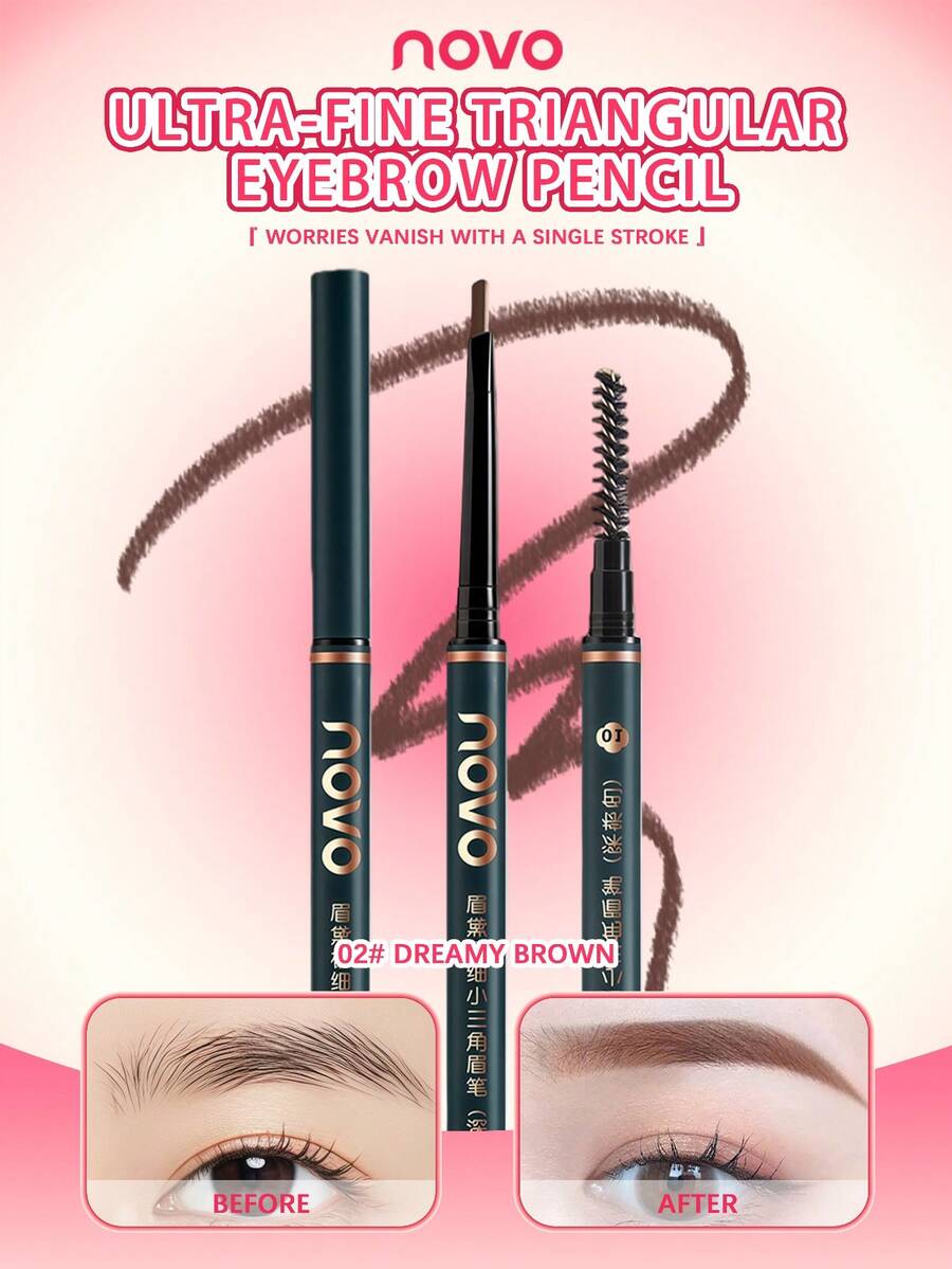 NOVO Lápiz de cejas impermeable, de larga duración, a prueba de manchas, con apariencia natural, adecuado para amigos, regalos de cumpleaños, actividades al aire libre, maquillaje diario, citas, San Valentín, estilo Y2K, fácil para principiantes, mejor opción - 02#Sueño marrón - Ver 1