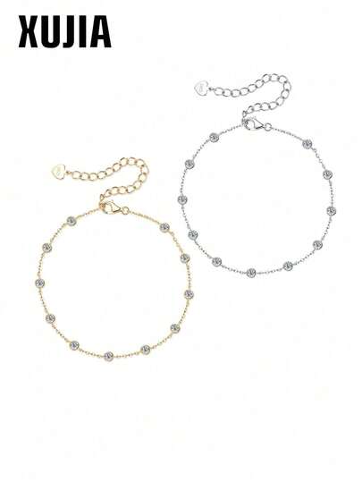 XUJIA 1pc Moissanite Fashion Bracelet, Women's 925 Sterling Silver Moissanite Bracelet, D Color, 2.5mm Round Cut Moissanite, Beaded Bracelet, Engagement, Wedding, Birthday Gift, Women's Jewelry