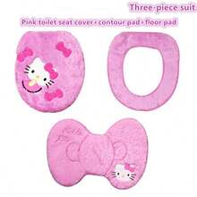 Sanrio Hello Kitty浴室套装 - 圣诞礼物之选，超强吸水浴垫，马桶盖套，柔软涤纶材质，可爱卡通设计 - 彩色 - 查看 17