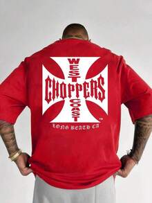 West Choppers East Long Beach CA Graphic Shirt - Red Casual Streetwear With Striking White Print, Breathable Polyester, Suitable For Summer Outings & Parties, Party Outfit. |     Eye-Catching Graphic Shirt |     Durable Fabric - 黑色的 - 查看 10