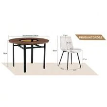 Modern Minimalist Round Table Set (With Integrated Storage Compartment And 4 White PU-Material Armchairs), Round Table With A 100 Cm Diameter In Brown Wood Look, Suitable For Dining Room & Kitchen. - White - View 3