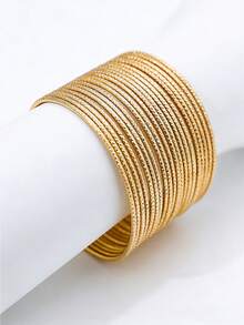 Pulsera de brazalete con 20 bucles de estilo nuevo con brillo y cielo estrellado, de moda europea y americana 2.0 con diseño reforzado, adecuada como regalo, para uso diario y fiestas - Amarillo Oro - Ver 6