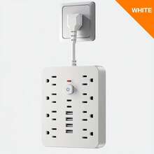 Regleta de Alimentación,Extensor de toma de corriente múltiple con USB, Extensor de enchufe múltiple 14 en 1 con USB, divisor de toma de corriente eléctrica de pared con 3 puertos USB (1 USB C) y 8 tomas y2 puertos de carga type-c de corriente, carga de pared - Tipo de Enchufe B USA (110-127V) - Ver 7