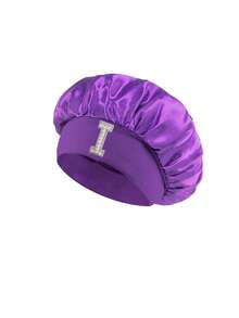 1 Pc A-Z Letter Hats Children' Elastic Wide Brim Satin Sleeping Cap Elastic Caps Fit, Hair Protection, Ultra Soft & Breathable With Anti-Slip Lining - Purple - View 7