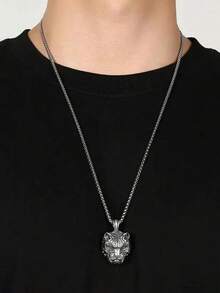 1件凶猛虎头项链，不锈钢银色粗链，复古街头嘻哈风格，适合日常佩戴、派对、年轻男士，防水、防褪色，精雕细琢，高品质，情人节礼物 - 銀色 - 查看 3