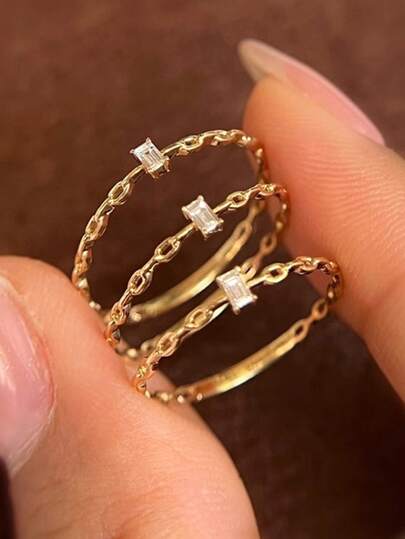 1pc S925 Sterling Silver Hollow Inlaid Square Diamond Stackable Ring, Women's Luxury Minimalist Versatile Daily Wear Ring, Gift