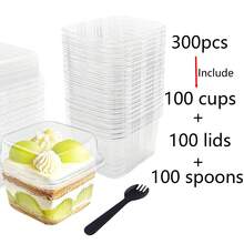 300 Square Plastic Dessert Cups With Lids And Forks, 8 Oz And 12 Oz (With Lids And Forks), Square Dessert Cups With Spoons, Disposable Party Cupcake Boxes, Mousse Cups, Ice Cream Cups, Pudding Cups, Snack Cups, And Fruit Cupcake Cups. 150 Pieces (50 Cups + 50 Lids + 50 Spoons) 300 Pieces (100 Cups + 100 Lids + 100 Spoons) - B10-9 - 查看 9