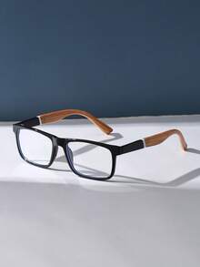 矩形塑料眼镜框，轻便眼镜，适用于电脑、游戏、电视、手机等，时尚光学眼镜，黑色 - 黑色 - 查看 3