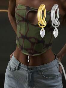 1pc 925 Sterling Silver Water Drop Dangle Navel Piercing Jewelry, CZ Stone Inlaid Belly Button Ring, Elegant Summer Gift - Navel Nails - View 1