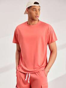 2pcs/Set Men's Casual Loose Fit T-Shirt And Cargo Shorts Set, Men Tracksuit Set,Men Short Sets,Men's Holiday Clothes,Summer Holiday Outfit - Red - View 3