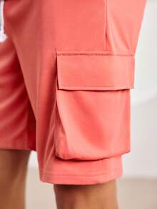 2pcs/Set Men's Casual Loose Fit T-Shirt And Cargo Shorts Set, Men Tracksuit Set,Men Short Sets,Men's Holiday Clothes,Summer Holiday Outfit - Red - View 7