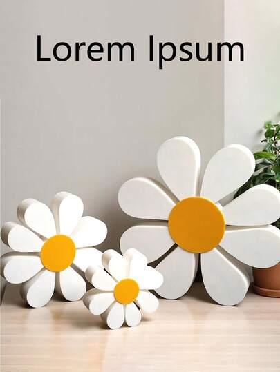 3pcs Rustic Decorative 3D Daisy Figurines, Wooden Crafts Set For Home Decor, Bookshelf, Tabletop, Layered Tray Ornaments