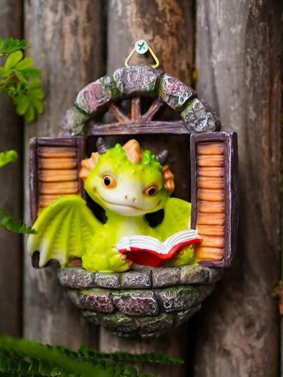 1pc 3D Whimsical Garden & Outdoor Decor Imaginative Window Dragon Sculpture - Weather-Resistant, Hand-Painted Window Dragon Statue With Rustic Style Design, Resin Decor Piece, Ideal For Patio, Lawn And Indoor Spaces