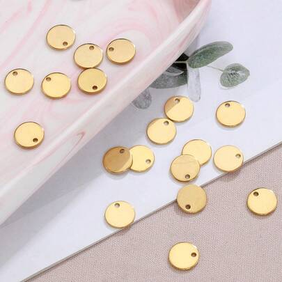 20pcs 8-15mm Round Gold Stainless Steel Pendant Discs, DIY Jewelry Findings For Bracelets, Necklaces And Accessories