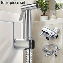 Adjustable High Pressure Stainless Steel Handheld Bidet Sprayer Set, Includes Angle Valve, No Drilling Installation, Suitable For Bathroom/Floor Cleaning, Compatible With Toilet/Pet Washing - Silver - View 3
