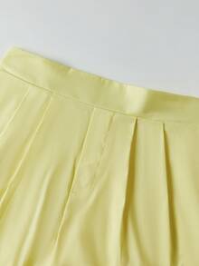 Female Suit Set, Summer Solid Color Turn-Down Collar Long Sleeve Shirt+ Short Pants for Ladies, Green/Orange/Yellow - Amarillo - Ver 8