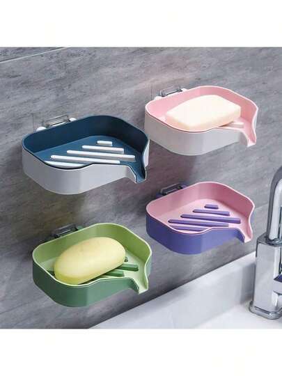 Double-Layer Soap Dish, No-Drill Wall-Mounted, Water-Draining, Household Bathroom Soap Holder, No-Nail Suction Cup Soap Rack