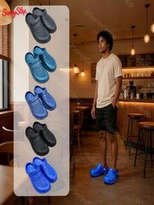 Zuecos modernos de suela acolchada para hombre sin rozaduras ligeros duraderos para looks informales y uso cotidiano cómodo - azul real - Ver 3