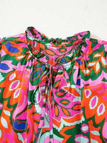 Acelitt Blusa de manga corta con cuello en V y cordones con estampado floral de rosas, ideal para vacaciones de verano - Rosa Roja - Ver 7