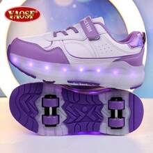 YAOSF أحذية تزلج للأطفال/المراهقين - إصدار محسن بثبات معزز، أحذية رياضية قابلة للفصل 2 في 1، أحذية تزلج رياضية خارجية مضيئة، أحذية أبوين-طفل، زلاجات جديدة مضمنة، أحذية مضيئة ليلاً، أحذية تزلج كهربائية قابلة للشحن عبر USB، أحذية تزلج مضيئة بالليد، أحذية رياضية بنعول مضيئة، أحذية تزلج رياضية للأولاد/البنات/الطلاب للاستخدام الخارجي، هدية عيد مهرجان عالية الجودة للأطفال - الأرجواني - مشاهدة 17