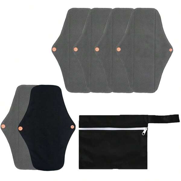 Herbruikbare maandverbanden, verpakking van 4 stuks, medium/high flow, nachtmaandverband, wasbaar, inclusief 1 klein zwart waterdicht tasje voor dames.