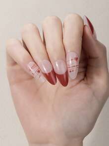 Bộ 22 miếng dán móng tay gel màu đỏ Pháp không tia UV, kiểu dáng lãng mạn hình trái tim đỏ, thích hợp cho nữ giới tự làm móng tại nhà. - Đỏ - Xem 3