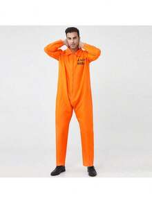 1pc Adult Men's Orange Prisoner Costume, New Arrival European And American Style Convict Outfit - Burnt Orange - View 4
