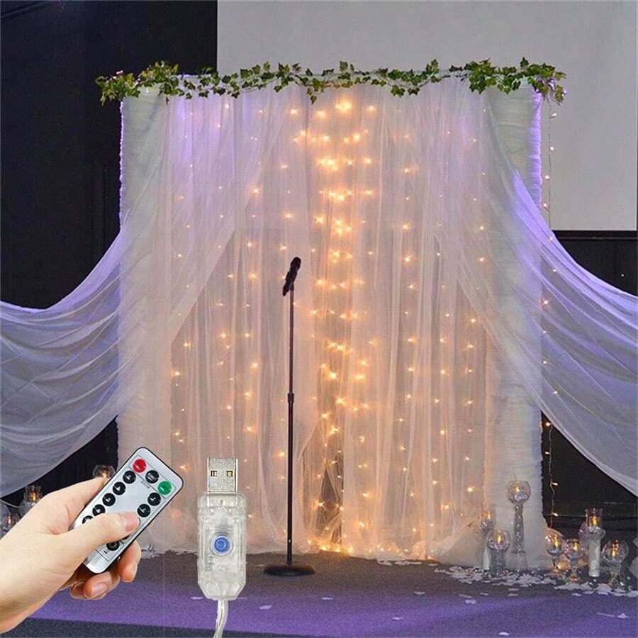 1pc USB Powered Curtain Lights, 6m/3 Meters/2m/1m String Lights With 8 Modes, Suitable For Birthday, Wedding, Party, Room, Window, Holiday Decoration (Remote Control Batteries Not Included)