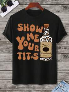 Show Me Your Titos Vodka Bottle Leopard Print Shirt Men Casual Funny Graphic Tee Party Wear Gift For Alcohol Lover - 黑色 - 查看 2