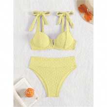 Push Up BikiniWomen's Yellow - Textured High Waisted Two Piece Swimsuit, Underwire Bathing Suit, Tie Shoulder, S - 多色627 - 查看 4