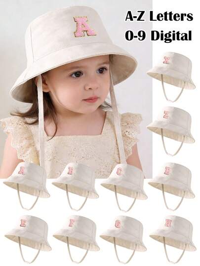 1顶26个字母A-Z 0-9数码米色渔夫帽，柔软渔夫帽遮阳帽，适合婴儿、夏季沙滩旅行拍照，男女童夏季渔夫帽，沙滩高尔夫钓鱼遮阳帽，趣味户外度假遮阳帽