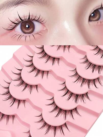 Rikuaild 7对自然纤细的假睫毛，透明梗，适合日常佩戴、聚会以及斋月期间使用。轻盈自然的假睫毛。