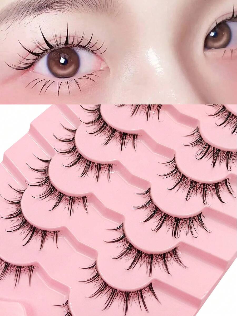 Rikuaild 7对自然纤细的假睫毛，透明梗，适合日常佩戴、聚会以及斋月期间使用。轻盈自然的假睫毛。 - 自然纖長款 - 查看 1