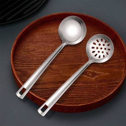 2pcs/6pcs Stainless Steel Long Handle Spoons, Suitable For Kitchen Use, Family Dining And Hot Pot Easy Maintenance