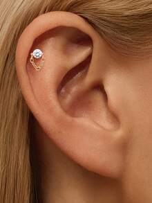 EleRunis 1件 925纯银单钻链平底耳骨耳廓穿孔饰品，适合日常佩戴、婚礼、派对、订婚、周年纪念、情人节等场合。 - 金色 - 查看 2