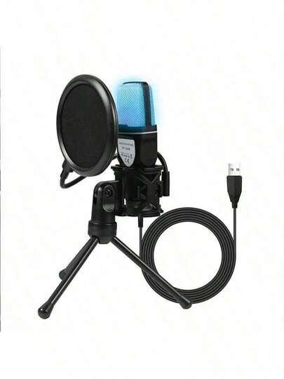 1pc USB Condenser Microphone With Customizable RGB Lighting - Heart-Shaped Directional Microphone With AI Smart Noise Cancellation, 48kHz/24bit High-Fidelity Audio Quality And Real-Time Monitoring, Plug And Play For Gaming, Podcasting, Live Streaming, ASMR, Recording Studio, Compatible With PC, Laptop, Desktop