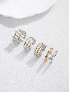4pcs Stainless Steel Ombre Gold Open Ring Set, Suitable For Women Wear Or Gift - Yellow Gold - View 1