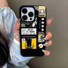 Funda de teléfono con diseño de margaritas, compatible con fundas ,  17,  16 Pro Max,  15 Pro Max,  13 y  12. Fabricada en vidrio. Resistente al agua, a los golpes y a los arañazos. Un regalo divertido para familiares, amigos, parejas y ocasiones especiales. - Negro - Ver 3