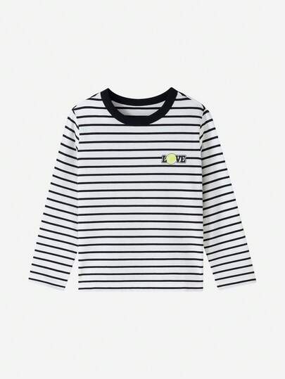 Annil 儿童撞色条纹长袖T恤，男女童款，春季新款，亲肤透气打底衫。