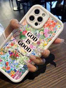1pc Soft Phone Case With Religious Art, Floral, And Slogan Pattern, Thick And Shockproof, Compatible With IPhone 11/12/13/14/15/16/17 Pro Max - Multicolor - View 2