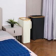 75L Narrow Laundry Basket With Bamb*Oo Handles And Removable Bag For Bathroom & Bedroom Use - Beige Color - Beige - View 3