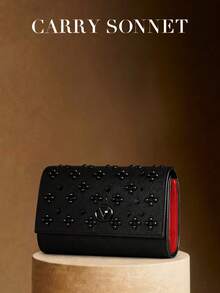 Black Rivet Embellished Evening Clutch Bag With Chain Strap Red Accent Envelope Style Women's Shoulder Bag, Suitable For Party And Wedding, Women's Handbag, Women's Gift - 彩色 - 查看 2