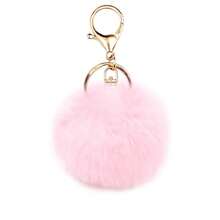 Jtkdxqs Pom Pom Keychain Soft Artificial Rabbit Fur Plush Fluffy Ball Key Ring For Women - Hồng nhạt - Xem 1