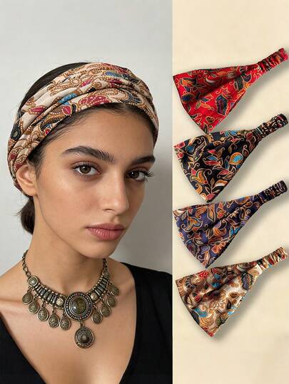 1pc Unisex Bohemian Retro Cashew Flower Headband, Elegant Knitted Stretchy Headwrap For Women, Carefree Party Hair Accessory, Suitable For Outdoor Sports, Yoga, Fitness, Summer Beach Vacation