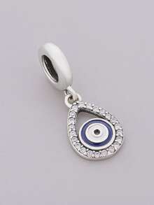 1pc 925 Sterling Silver Cubic Zirconia Eye Shaped Pendant Bead, Protective Amulet Unisex Jewelry Gift - Q4466 - View 3