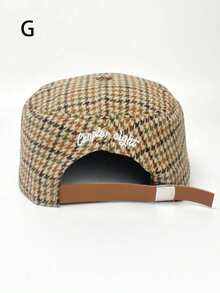 1pc Men's G Letter Embroidered Leopard Print Snapback Hat, Street Hip Hop Cap, Warm Sun Protection Plaid Flat Brim Hat, Christmas Gift - A - View 3