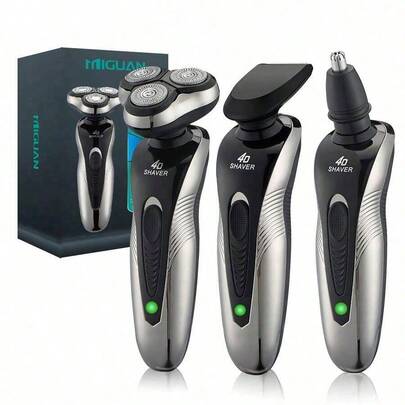Máy cạo râu điện xoay lưỡi dao, sạc USB, đa chức năng (cạo râu/tỉa lông mũi), lý tưởng làm quà tặng dịp lễ cho nam giới. Dung lượng pin 300mAh.