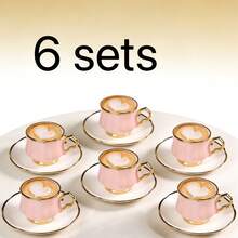 6pcs Colorful Ceramic Coffee Cup & Saucer Set, Suitable For Tea, Coffee, Milk And Juice. Great For Home, Kitchen, Dining Room And Leisure Occasions. Especially Suitable For Outdoor Activities, Weddings, Parties, Birthday Gatherings And Banquets. - Multicolor - View 14